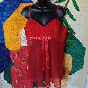 Seductive Wear Red Sheer and Lace Babydoll Slip Dress Lingerie Size xl